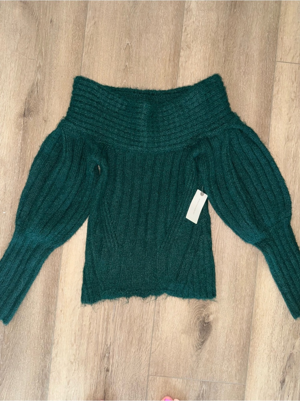 NWT Pilcro Anthropologie Dark Green Off Shoulder Batwing Sweater XXS